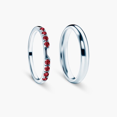 Obrączki The Journey: białe złoto, rubin, półokrągłe, 2 mm i 3 mm